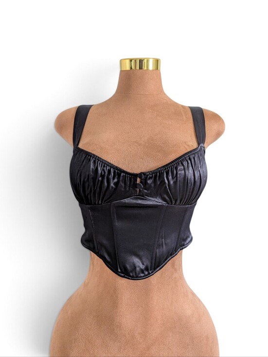 Zara Tops - Zara Black Satin Corset Cropped Top